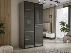 Guarda-roupa: Cinza Platina / Vidro Canelado, 100 x 200 x 51 cm