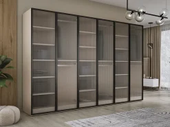 Guarda-roupa: Cinza Platina / Vidro Canelado, 300 x 200 x 51 cm