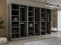 Guarda-roupa: Cinza Platina / Vidro Canelado, 300 x 200 x 51 cm