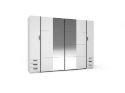 Guarda-roupa com 6 gavetas e 4 portas com espelho C270 cm branco - ARVOLIA