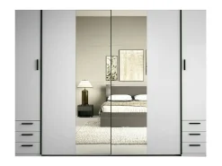 Guarda-roupa com 6 gavetas e 4 portas com espelho C270 cm branco - ARVOLIA