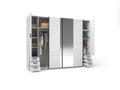 Guarda-roupa com 6 gavetas e 4 portas com espelho C270 cm branco - ARVOLIA