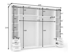 Guarda-roupa com 6 gavetas e 4 portas com espelho C270 cm branco - ARVOLIA