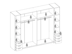 Guarda-roupa com 6 gavetas e 4 portas com espelho C270 cm branco - ARVOLIA