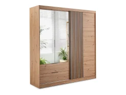 Guarda-roupa com 4 portas 2 gavetas - Com espelho - L203 cm - Cor: Natural e preto - SIDOVIA