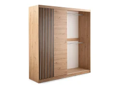 Guarda-roupa com 4 portas 2 gavetas - Com espelho - L203 cm - Cor: Natural e preto - SIDOVIA
