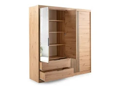 Guarda-roupa com 4 portas 2 gavetas - Com espelho - L203 cm - Cor: Natural e preto - SIDOVIA