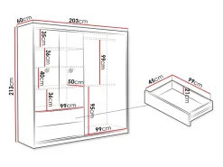 Guarda-roupa com 4 portas 2 gavetas - Com espelho - L203 cm - Cor: Natural e preto - SIDOVIA