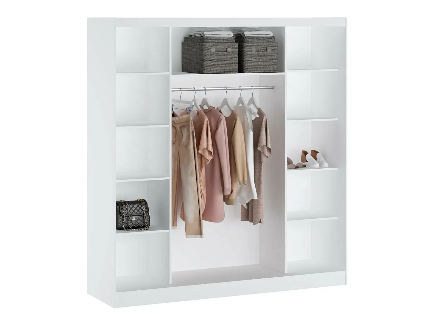 Guarda-roupa com 2 portas de correr e espelho L200 cm branco - OCHIRA