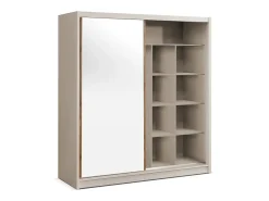 Guarda-roupa com 2 portas deslizantes com espelho L203 cm cor bege e natural - CALOWI