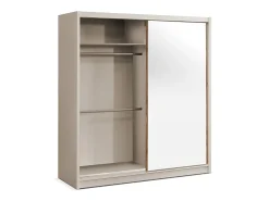 Guarda-roupa com 2 portas deslizantes com espelho L203 cm cor bege e natural - CALOWI