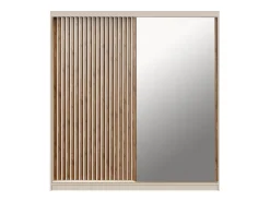 Guarda-roupa com 2 portas deslizantes com espelho L203 cm cor bege e natural - CALOWI