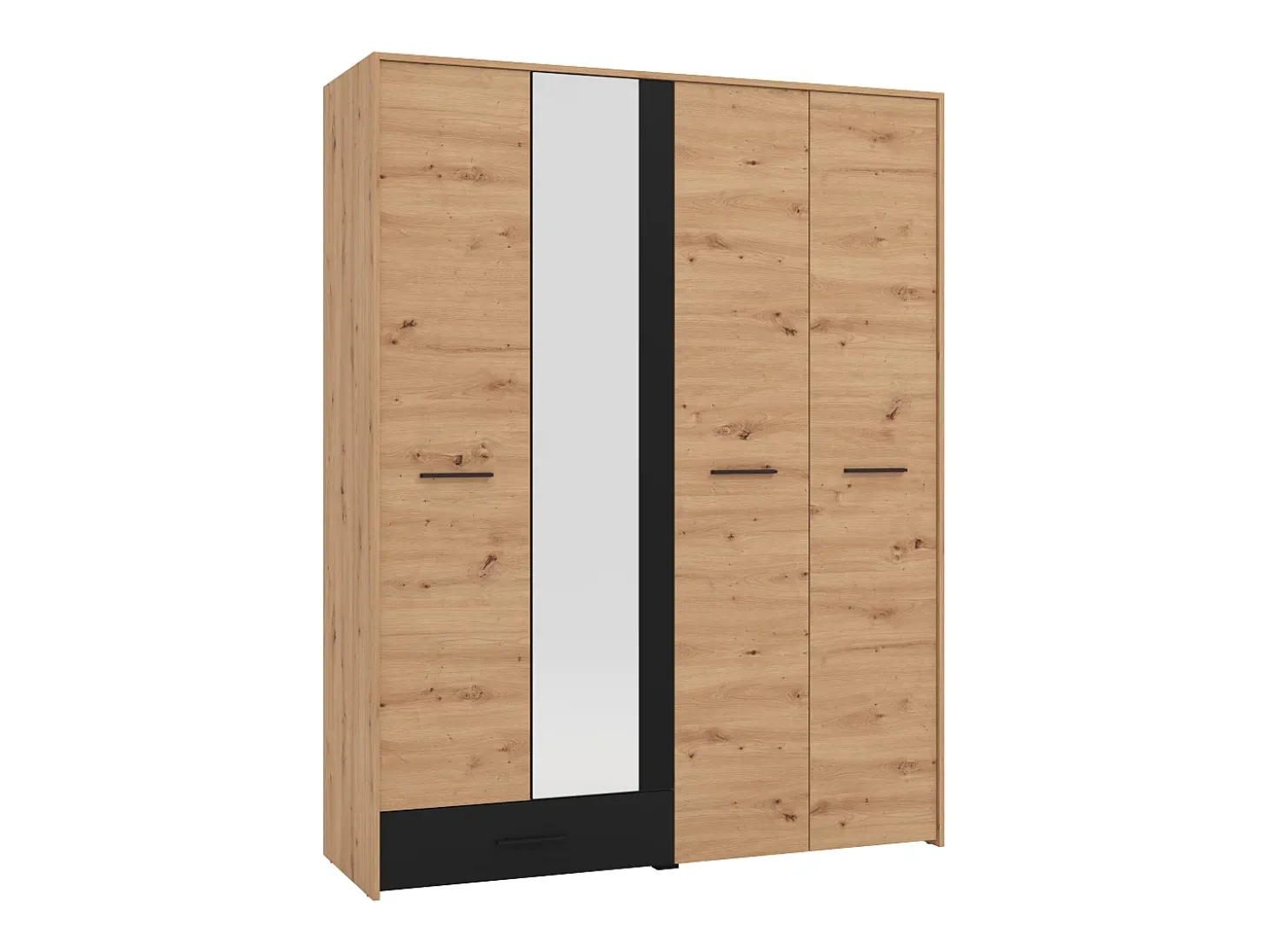 Guarda-roupa com 4 portas e 1 gaveta com espelho L158 cm cores natural e preto - NIPOVA
