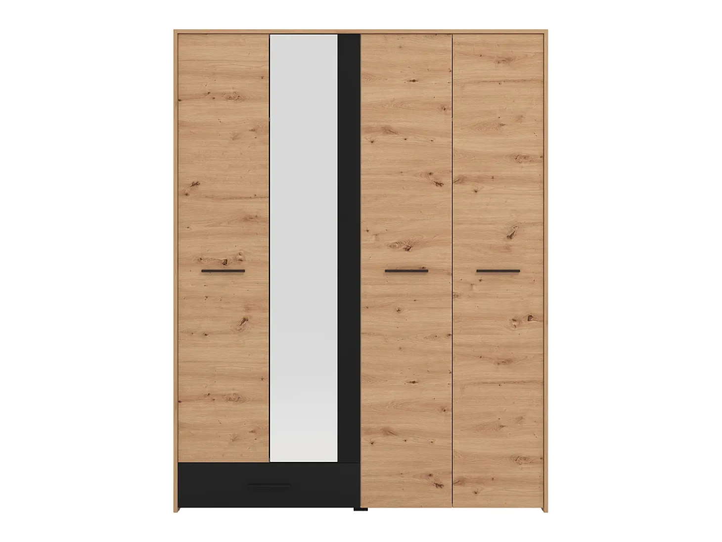 Guarda-roupa com 4 portas e 1 gaveta com espelho L158 cm cores natural e preto - NIPOVA