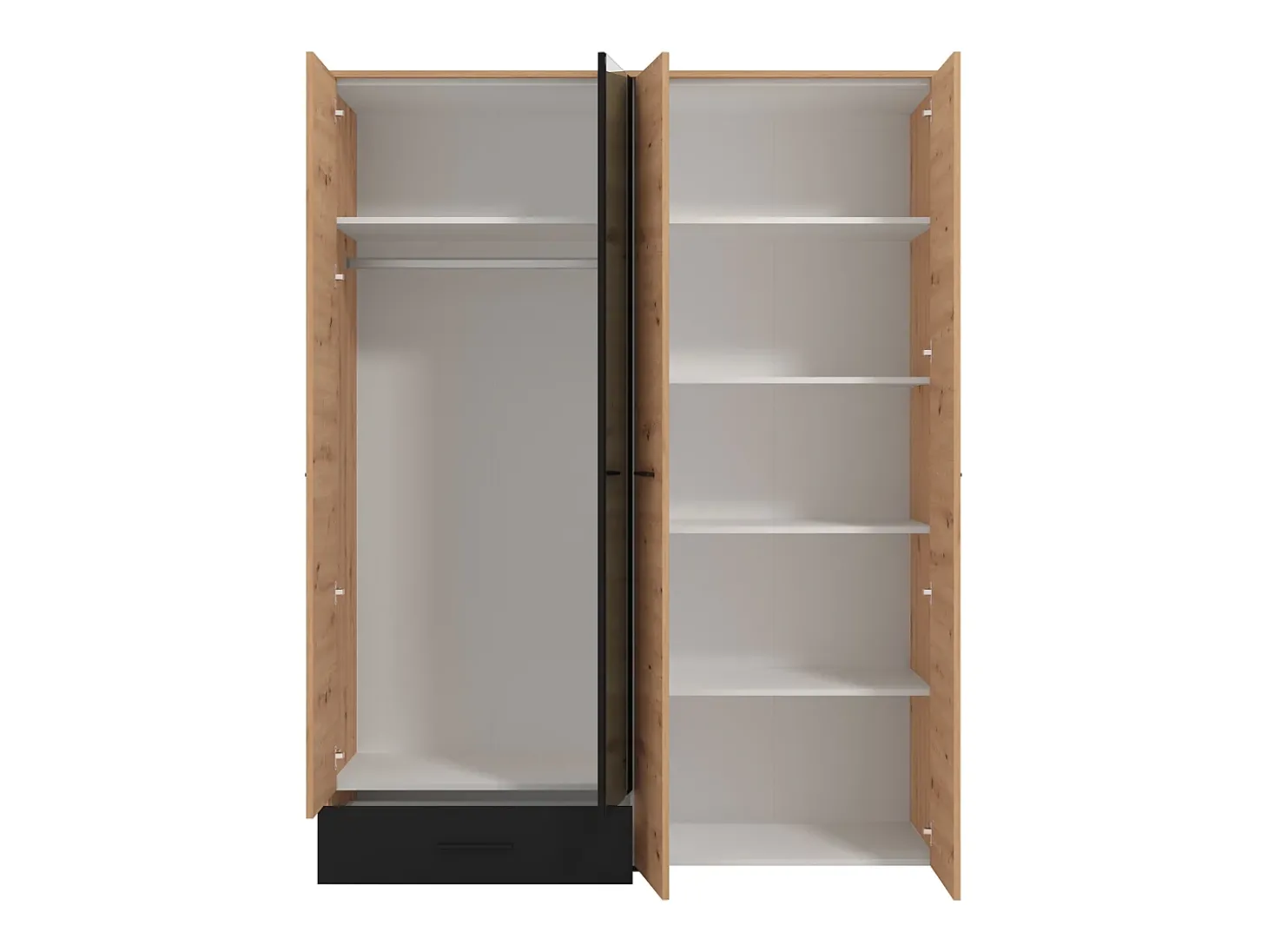 Guarda-roupa com 4 portas e 1 gaveta com espelho L158 cm cores natural e preto - NIPOVA