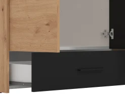 Guarda-roupa com 4 portas e 1 gaveta com espelho L158 cm cores natural e preto - NIPOVA