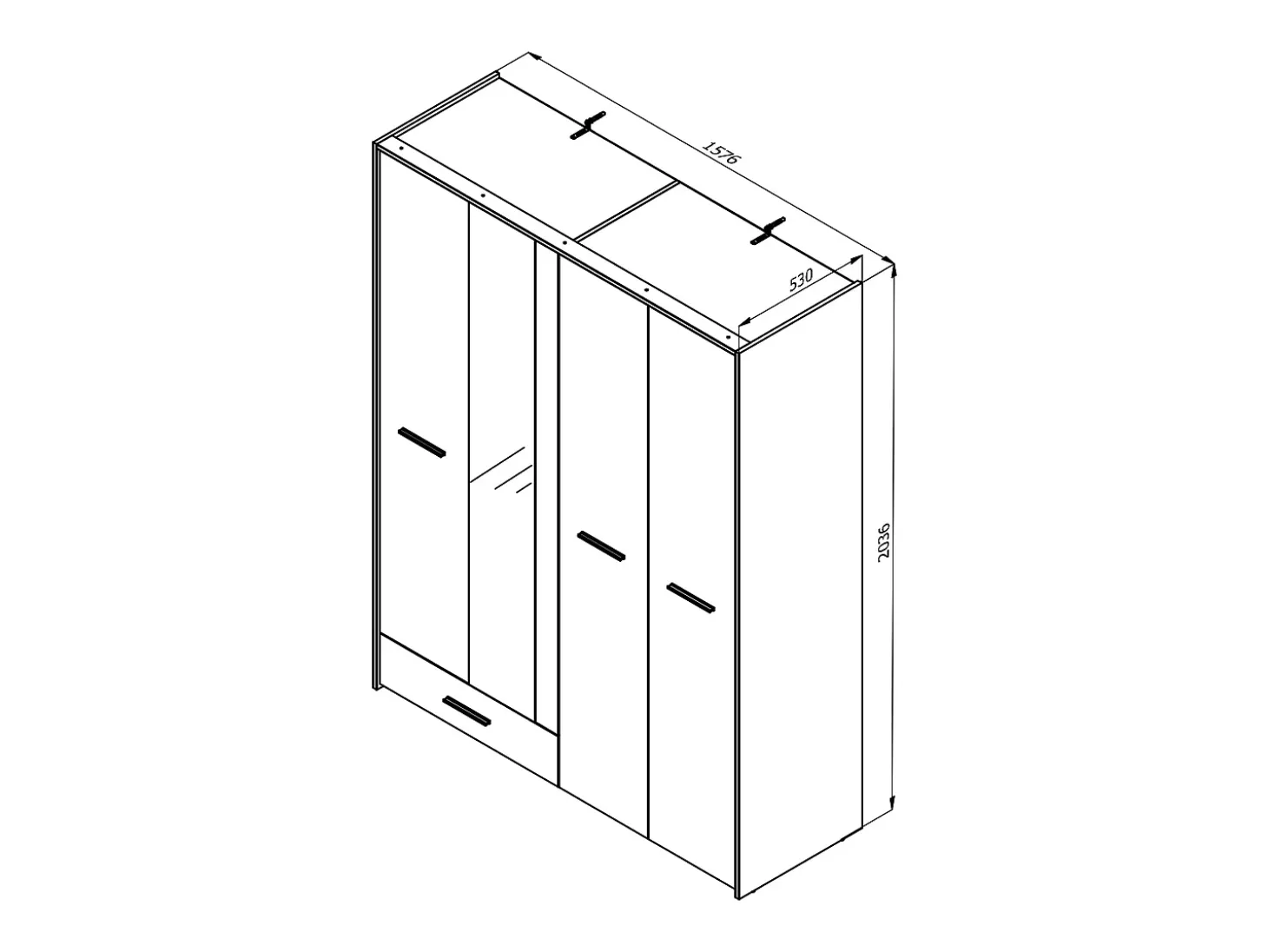 Guarda-roupa com 4 portas e 1 gaveta com espelho L158 cm cores natural e preto - NIPOVA