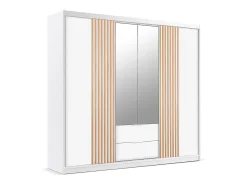 Guarda-roupa com 4 portas e 2 gavetas com espelho L250 cm cor branco e natural - SIDOVIA