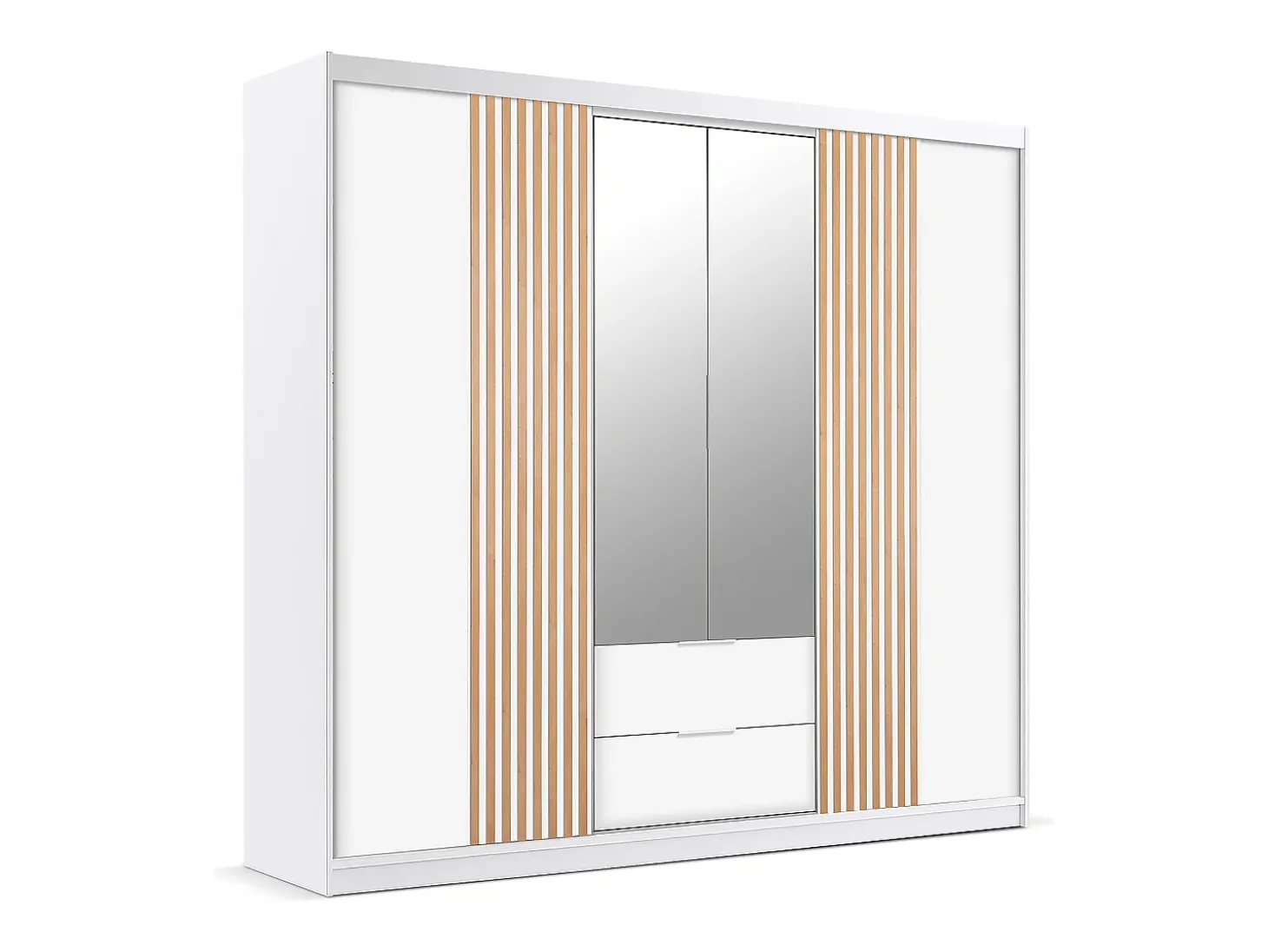 Guarda-roupa com 4 portas e 2 gavetas com espelho L250 cm cor branco e natural - SIDOVIA
