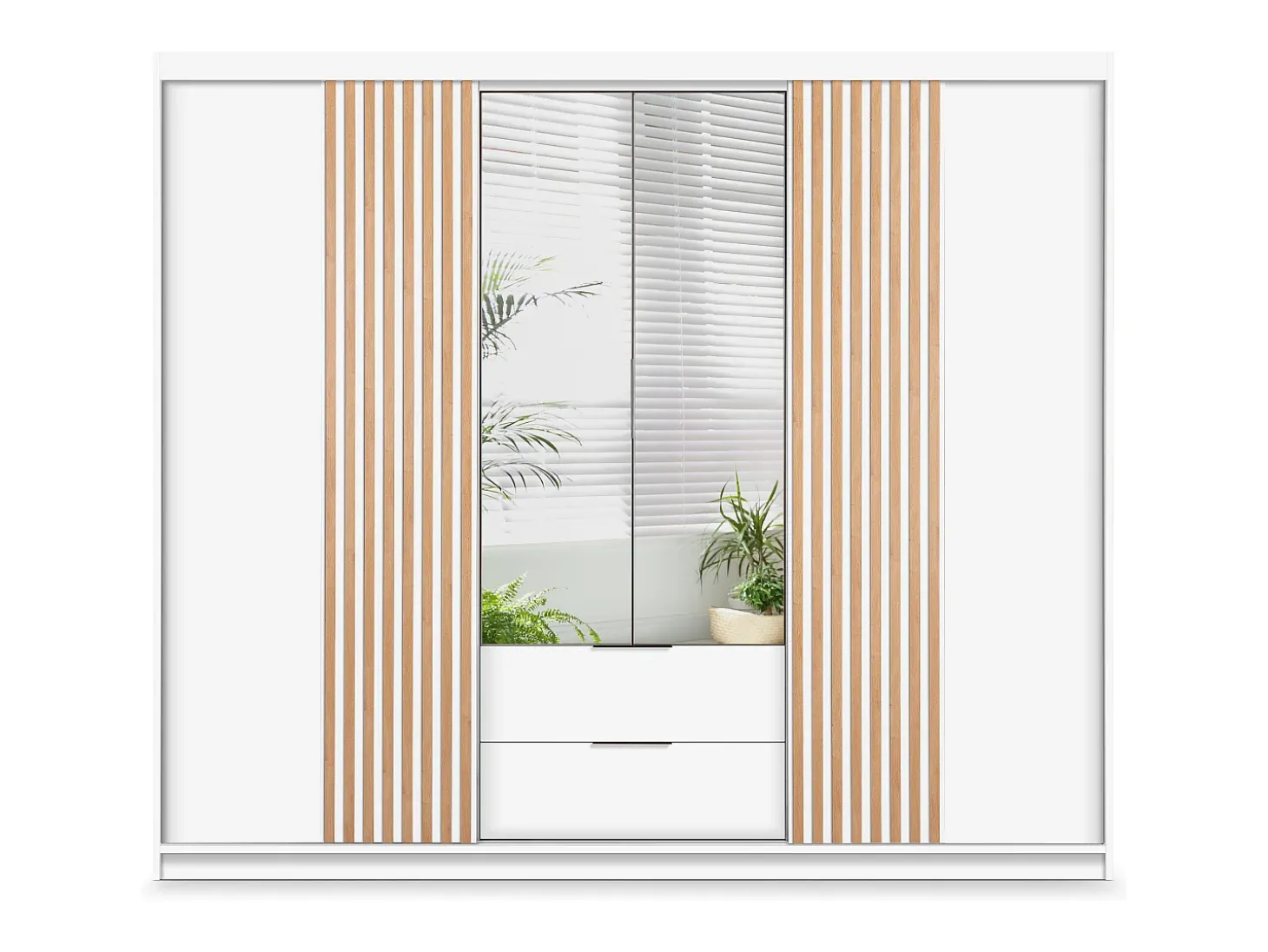 Guarda-roupa com 4 portas e 2 gavetas com espelho L250 cm cor branco e natural - SIDOVIA