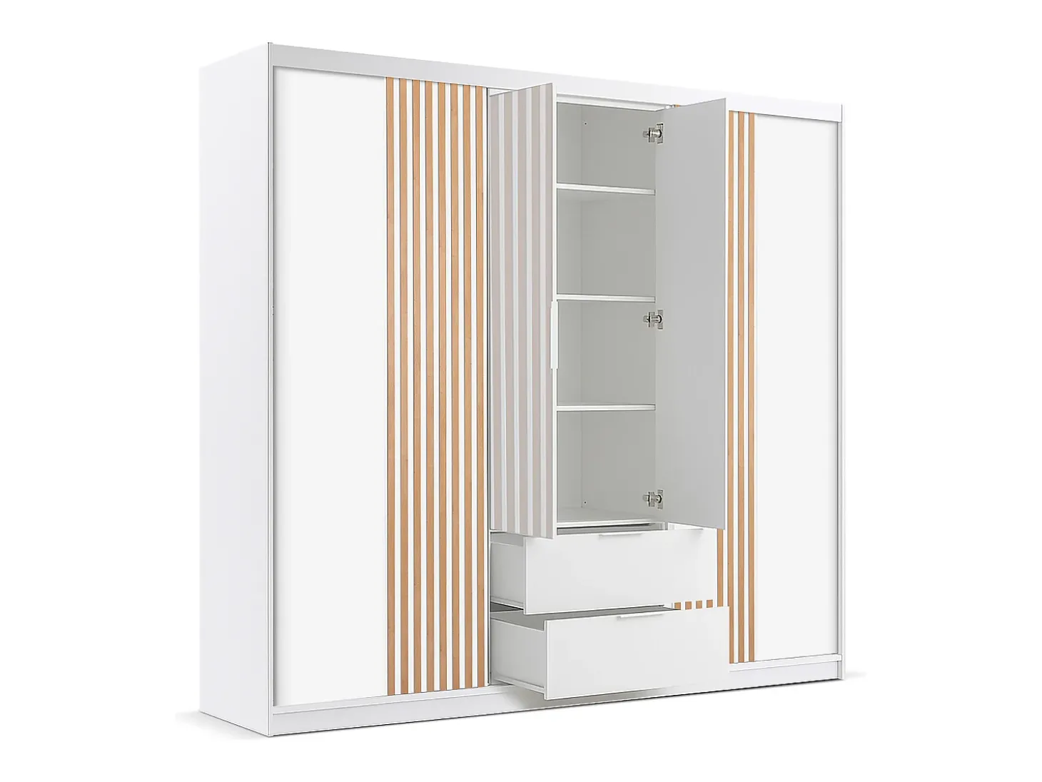 Guarda-roupa com 4 portas e 2 gavetas com espelho L250 cm cor branco e natural - SIDOVIA