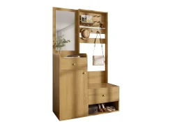 Guarda-roupa com espelho - 105 x 38 x 180 cm - com ganchos + 2 gavetas + 1 porta - aglomerado - natural
