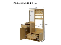 Guarda-roupa com espelho - 105 x 38 x 180 cm - com ganchos + 2 gavetas + 1 porta - aglomerado - natural