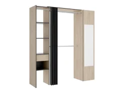 Guarda-roupa de 177 cm de largura com cortina e porta, 1 espelho, cor natural e antracite - BERTRAND