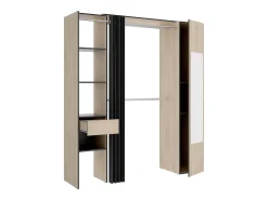 Guarda-roupa de 177 cm de largura com cortina e porta, 1 espelho, cor natural e antracite - BERTRAND