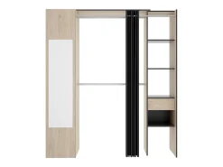 Guarda-roupa de 177 cm de largura com cortina e porta, 1 espelho, cor natural e antracite - BERTRAND