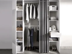 Guarda-roupa de 177 cm de largura com cortina e porta, 1 espelho e 1 gaveta, branco - BERTRAND