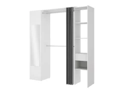 Guarda-roupa de 177 cm de largura com cortina e porta, 1 espelho e 1 gaveta, branco - BERTRAND