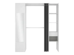 Guarda-roupa de 177 cm de largura com cortina e porta, 1 espelho e 1 gaveta, branco - BERTRAND