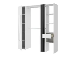 Guarda-roupa de 177 cm de largura com cortina e porta, 1 espelho e 1 gaveta, branco - BERTRAND