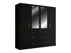 Guarda-roupa de 4 portas e 3 gavetas com espelhos, 196 cm de largura, preto - LIZANDRO