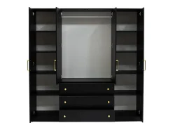 Guarda-roupa de 4 portas e 3 gavetas com espelhos, 196 cm de largura, preto - LIZANDRO