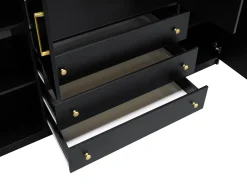 Guarda-roupa de 4 portas e 3 gavetas com espelhos, 196 cm de largura, preto - LIZANDRO