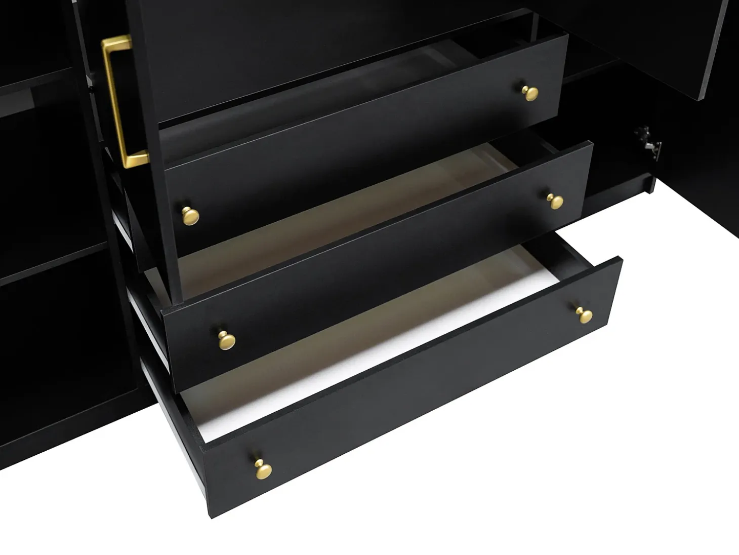 Guarda-roupa de 4 portas e 3 gavetas com espelhos, 196 cm de largura, preto - LIZANDRO