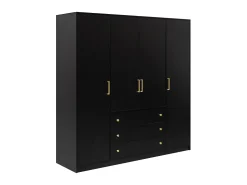 Guarda-roupa de 4 portas e 3 gavetas, 196 cm de largura, preto - LIZANDRO