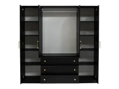Guarda-roupa de 4 portas e 3 gavetas, 196 cm de largura, preto - LIZANDRO