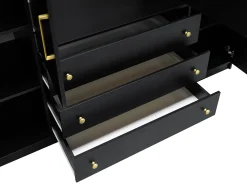 Guarda-roupa de 4 portas e 3 gavetas, 196 cm de largura, preto - LIZANDRO