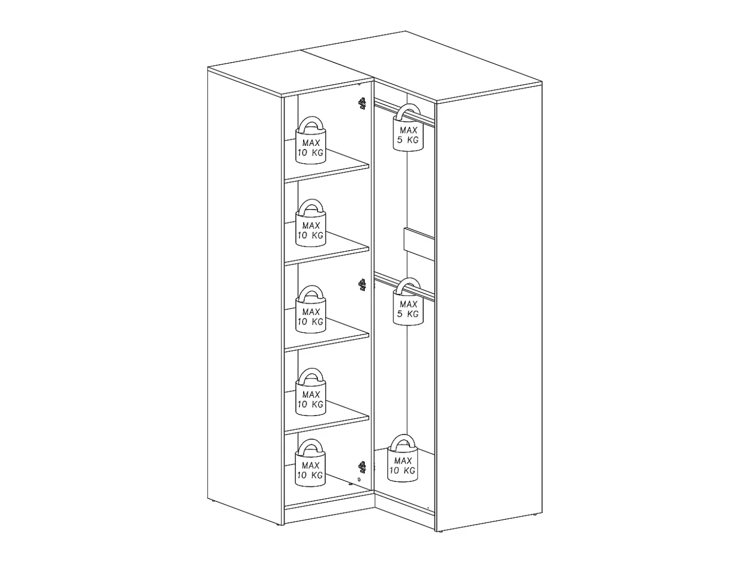 guarda-roupa de canto 2 portas L109 cm branco e natural claro - LAMIKI