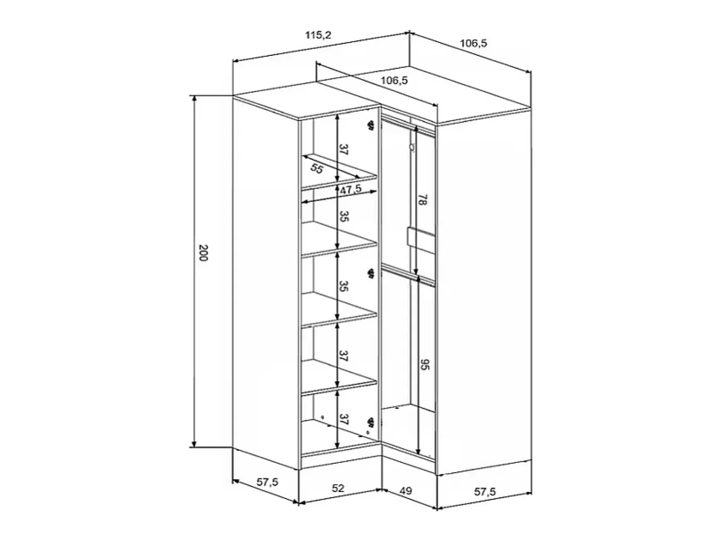 guarda-roupa de canto 2 portas L109 cm branco e natural claro - LAMIKI