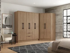 Guarda-roupa de canto 8 portas e 2 gavetas C263 cm cor natural - FEOVA