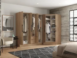 Guarda-roupa de canto 8 portas e 2 gavetas C263 cm cor natural - FEOVA