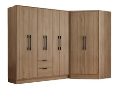 Guarda-roupa de canto 8 portas e 2 gavetas C263 cm cor natural - FEOVA