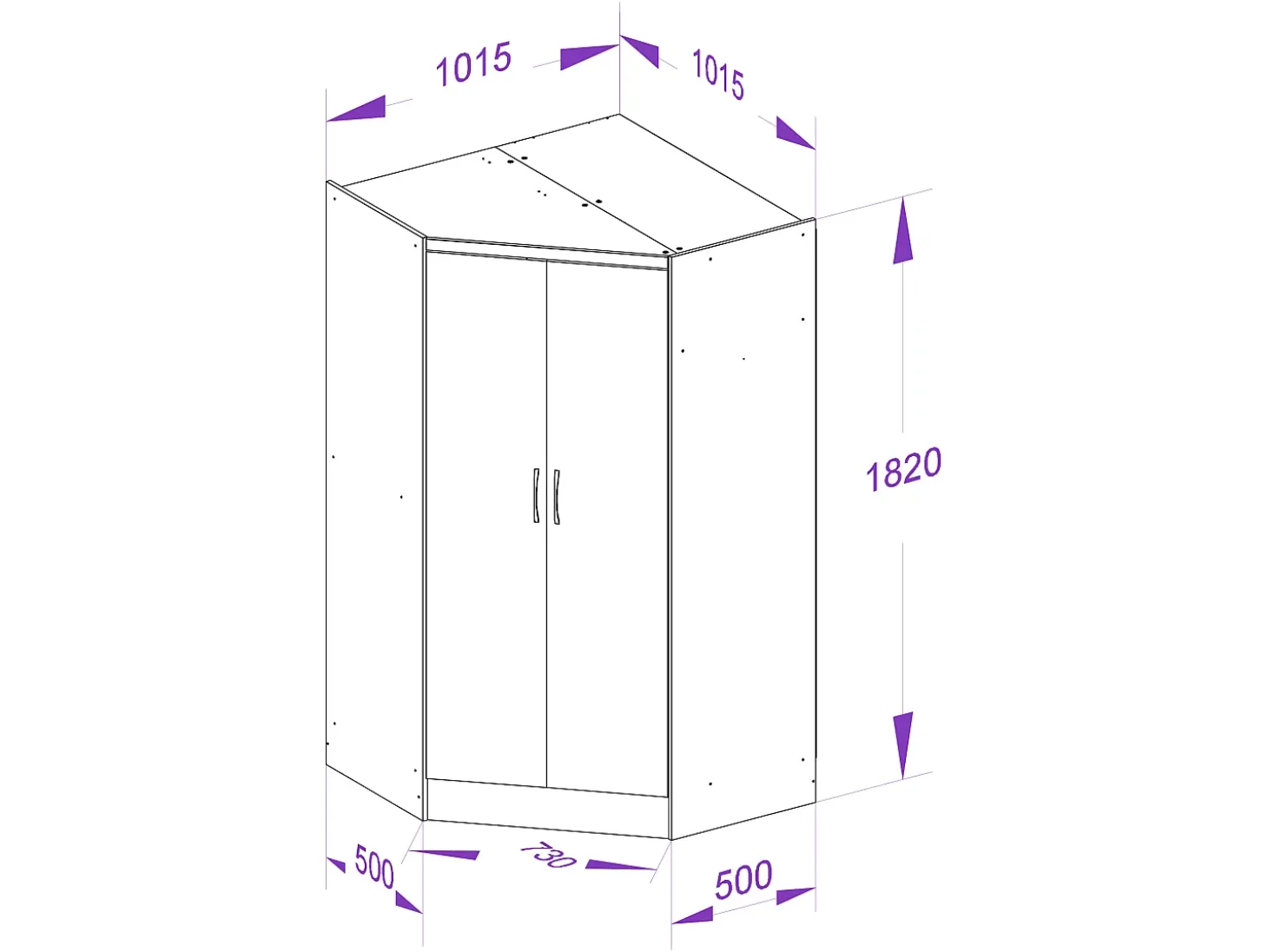 Guarda-roupa de canto 8 portas e 2 gavetas C263 cm cor natural - FEOVA