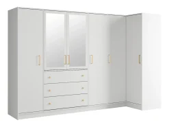 Guarda-roupa de canto 6 portas e 3 gavetas com espelhos C311 cm cor branca - LIZANDRO