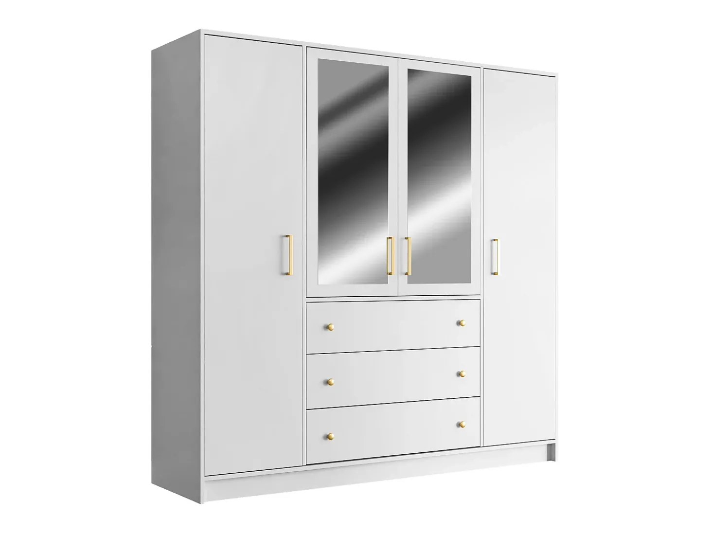 Guarda-roupa de canto 6 portas e 3 gavetas com espelhos C311 cm cor branca - LIZANDRO