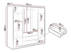 Guarda-roupa de canto 6 portas e 3 gavetas com espelhos C311 cm cor branca - LIZANDRO